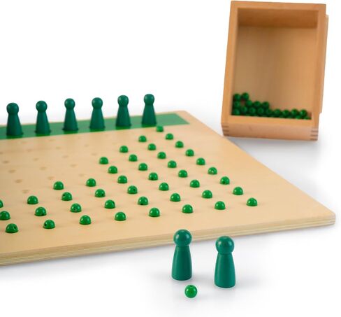 Premium Montessori Division Bead Board- 10.8" Solid Beechwood Math Learning Material for Kids Ages 6-9+, Division Set with Green Beads & Skittles, Homeschool & Classroom Montessori Toys in Kuwait
