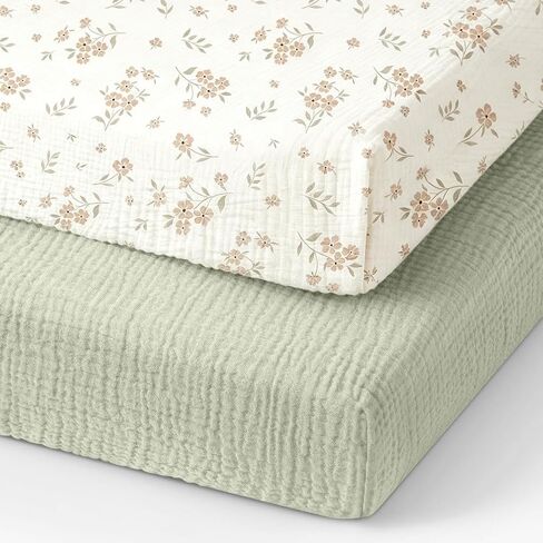 Organic Crib Sheets Fitted Crib Mattress Sheet 2 Pack 52x28 Inches 100% Muslin Cotton for Baby Girls & Boys, Soft Boho Neutral Toddler Bed Sheets Fits Well Standard Size Crib Mattress 28x52 Inches in Kuwait