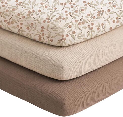 Niceye Muslin Bassinet Sheets 3-Pack (33" x 21") | 100% Cotton, Soft & Breathable, Fits Rectangle Bassinet & Bedside Sleeper Mattresses, For Baby Girl Boy in Kuwait
