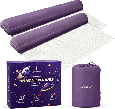 Inflatable Bed Rails for Toddlers 2 Pack, Portable Travel Bed Bumpers for Kids, Blow Up Bed Rail Guard with Non-Slip Washable Cover, Fits Twin Full Queen King Beds in Kuwait