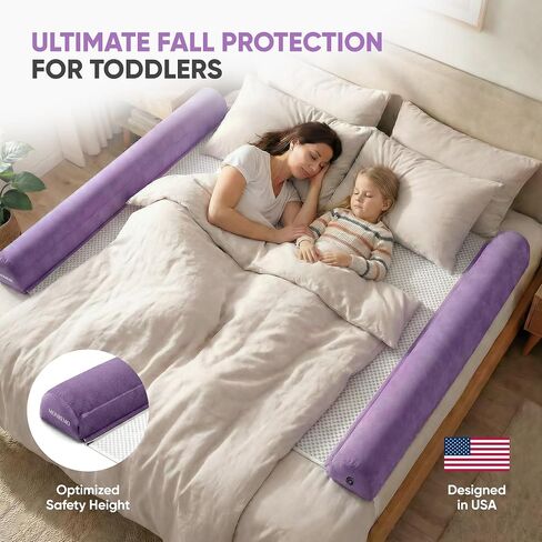 Inflatable Bed Rails for Toddlers 2 Pack, Portable Travel Bed Bumpers for Kids, Blow Up Bed Rail Guard with Non-Slip Washable Cover, Fits Twin Full Queen King Beds in Kuwait