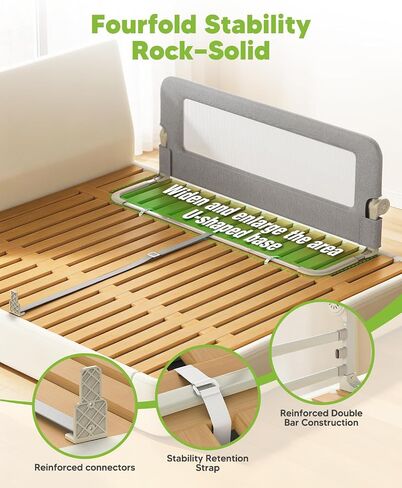 Bed Rail for Toddlers, 71IN Baby Bed Rail Guard Folding Up, Child Safety Side Railing Guards with Reinforced Anchor for Twin, Full, Queen, King Bunk Size Bed —Grey in Kuwait