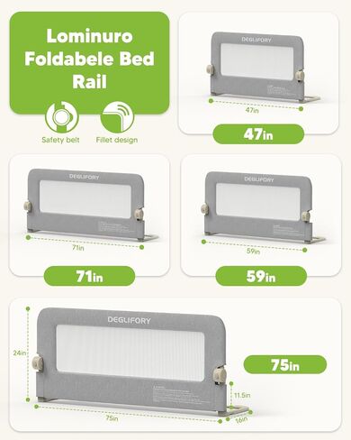 Bed Rail for Toddlers, 71IN Baby Bed Rail Guard Folding Up, Child Safety Side Railing Guards with Reinforced Anchor for Twin, Full, Queen, King Bunk Size Bed —Grey in Kuwait