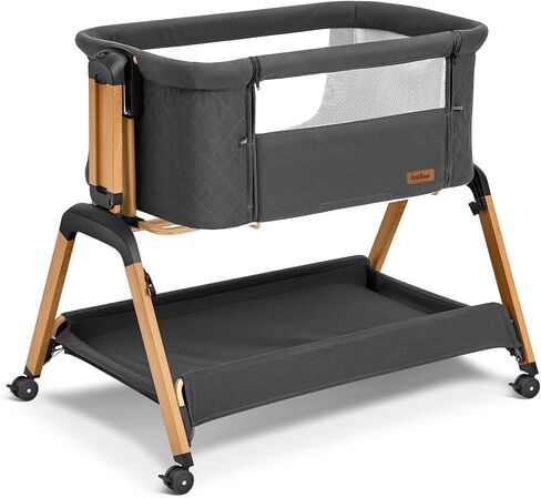 TotRun Bassinet Bedside Sleeper, Rocking Bassinets with Comfy Mattress and Wheels for Newborn, 5-Height Adjustable (Black) in Kuwait