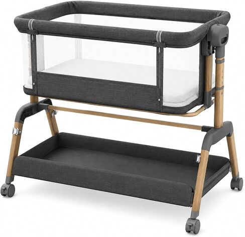 3 in 1 Baby Bassinet, Bedside Sleeper for Newborn, 7-Level Height Adjustable, Rocking Bassinet with Breathable Mesh, Lockable Wheels & Large Storage Space, Portable Baby Crib（Dark Gray） in Kuwait