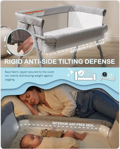 BEKA Bassinet Bedside Sleeper for Baby, 2 in 1 Baby Crib for Newborn, Bedside Bassinet with 4 Auto-Lock Wheels & Adjustable Height, Breathable Mesh Sides & Soft Mattress in Kuwait
