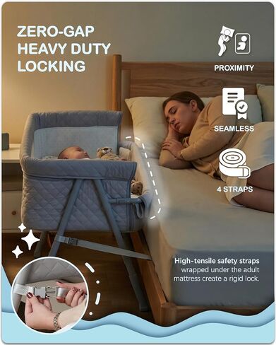 BEKA Bassinet Bedside Sleeper for Baby, 2 in 1 Baby Crib for Newborn, Bedside Bassinet with 4 Auto-Lock Wheels & Adjustable Height, Breathable Mesh Sides & Soft Mattress in Kuwait
