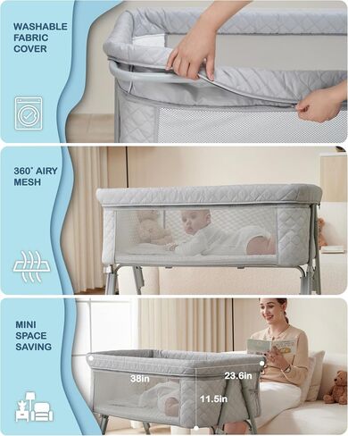 BEKA Bassinet Bedside Sleeper for Baby, 2 in 1 Baby Crib for Newborn, Bedside Bassinet with 4 Auto-Lock Wheels & Adjustable Height, Breathable Mesh Sides & Soft Mattress in Kuwait