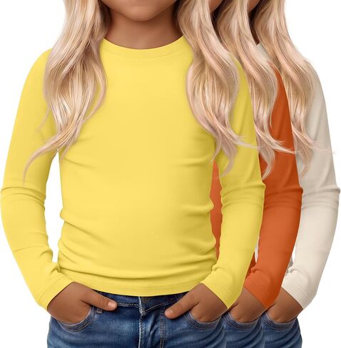 3 Pack Toddler Girls Long Sleeve Shirts Kids Crewneck Basic Tees Slim Fit Layering Tops and Soft Undershirts 18M-5T in Kuwait