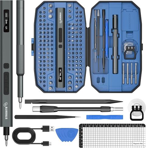 STREBITO 155 in 1 Electric Screwdriver Set, Small Electric Screwdriver Cordless with 140 S2 Magnetic Bits, Electronic Power Screwdriver Repair Tool Kit for RC, Computer, Pc Building, Laptop（Upgraded） in Kuwait