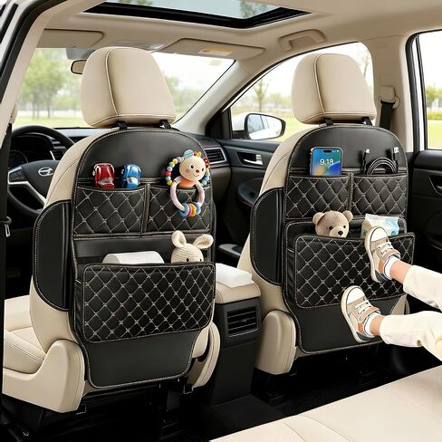 Seat Back Protectors for Kids Car Kick Mats with Large Pocket Organizer Waterproof Dustproof Anti-Scratch Front Seat Back Cover Fits Most Vehicles 2PCS in Kuwait