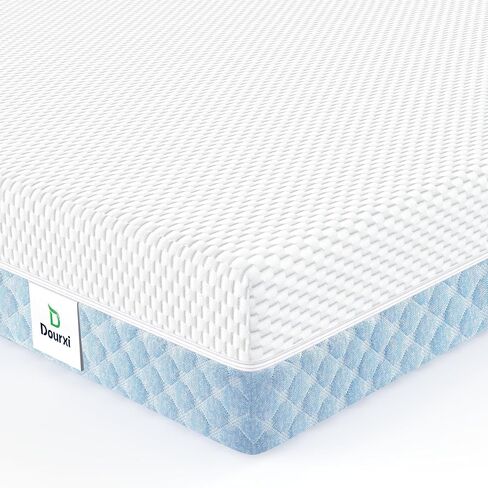 Dourxi Mini Crib Mattress, 38x24x4 Inch Dual-Sided Gel Memory Foam Mattress | Breathable Premium Comfort for Baby, Removable Washable Cover, Fits Mini and Portable Crib, White&Blue in Kuwait