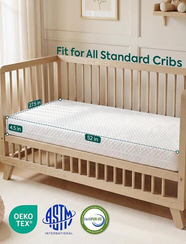 Babelio Dual-Sided Crib Mattress Memory Foam Waterproof Baby Mattress, Removable Cover, Fits Standard Crib and Toddler Bed in Kuwait