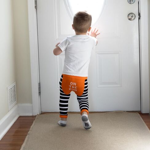 Pavilion Gift Company Unisex Run – 12-24 Month Baby Leggings Soft Stretchy Humorous Funny Novelty Wacky Apparel Attire, Orange, Black, White in Kuwait