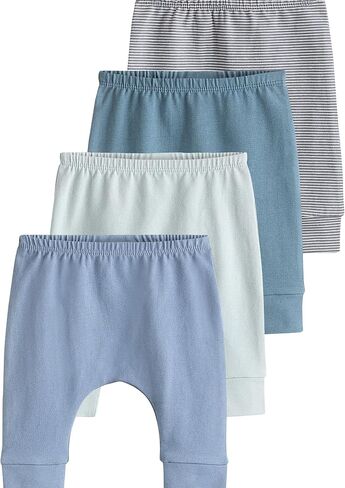 NEXT Newborn Blue Baby Leggings 4 Pack 3-6M | Cozy cotton-blend jersey, super soft handle, easy pull-on design, versatile first layer for mix-and-match outfits in Kuwait