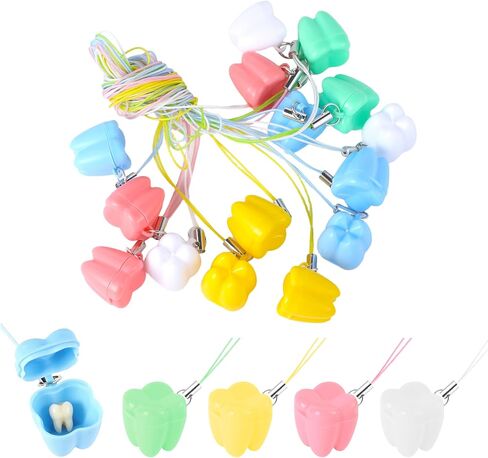 20 Pcs Tooth Necklace Boxes, Durable Plastic Holder Cases | Cute Colorful Fairy Box, Kids Keepsake Ornaments Accessories for Lost Teeth Organizer, Baby Milk Teeth in Kuwait