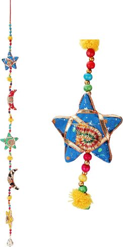 Craftsofindia®Handmade Moon and Stars Garland - 85 cm Beaded Wall Hanging with Bells, Celestial Home Decor for Kids Room, Bedroom, Diwali Party in Kuwait