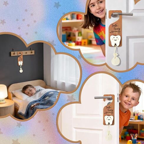 WALLFID 3Piece Tooth Fairy Set,10 Official Certificates,Tooth Holder,Transparent Keepsake Bottle,Velvet Gift Bag and Door Hanger for Storing Lost Teeth and Gifts,Ideal Present for Boys and Girls in Kuwait