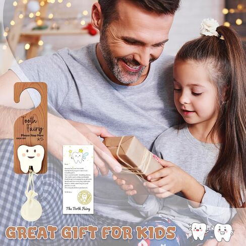 WALLFID 3Piece Tooth Fairy Set,10 Official Certificates,Tooth Holder,Transparent Keepsake Bottle,Velvet Gift Bag and Door Hanger for Storing Lost Teeth and Gifts,Ideal Present for Boys and Girls in Kuwait