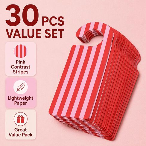 Whaline 30Pcs Red Pink Striped Door Hangers Bright Paper Doorknob Sign Party Door Decor for Birthday Bridal Shower Baby Shower Boutique Store Hanging Decor in Kuwait