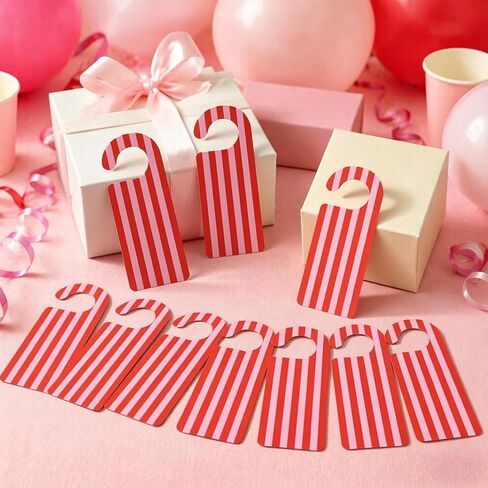 Whaline 30Pcs Red Pink Striped Door Hangers Bright Paper Doorknob Sign Party Door Decor for Birthday Bridal Shower Baby Shower Boutique Store Hanging Decor in Kuwait