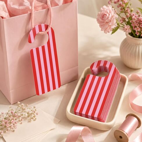Whaline 30Pcs Red Pink Striped Door Hangers Bright Paper Doorknob Sign Party Door Decor for Birthday Bridal Shower Baby Shower Boutique Store Hanging Decor in Kuwait