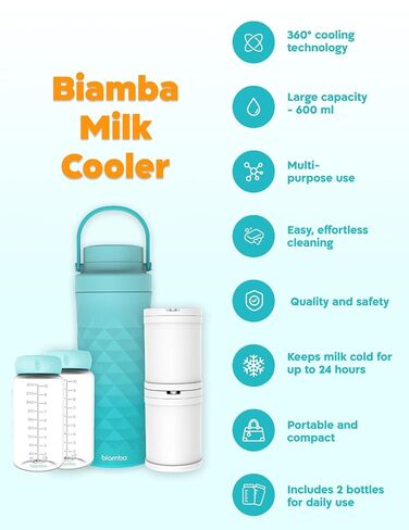 Breastmilk Cooler Bottle - 22oz 600ml Capacity, 24-Hour 360 Cooling Technology, Portable & On The Go Breast Cooler Bottle, Easy Cleaning Multi-Use Breastmilk Storage Bottle, 2 Baby Milk Storage in Kuwait