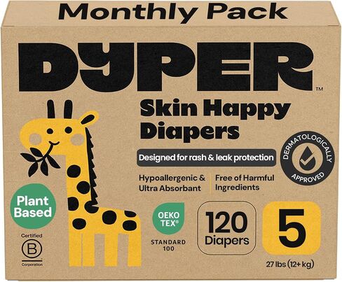 DYPER - Baby Diapers Size 4 (24 Count) - Plant Based Disposable Diapers for Day and Overnight Premium Leak Protection, Skin-Friendly Comfort with Soft Size 4 Diapers (22-37 lbs) in Kuwait