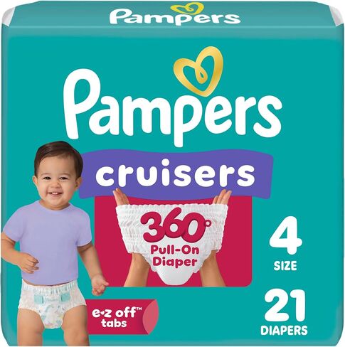 Pampers Diapers - Cruisers 360° - Size 4, 21 Count, up to 100% Leakproof Fit, Designed for Active Babies, Pull On Diaper in Kuwait