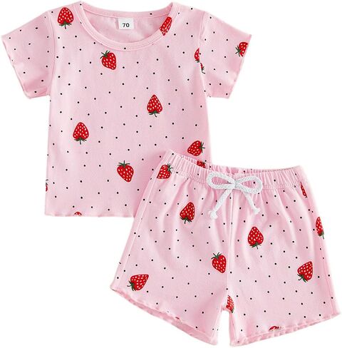 Kuriozud Toddler Baby Girl Pajamas Set Summer Floral Short Sleeve Cotton Shirt Top Shorts 2pcs Pjs Sets Sleepwear Loungewear in Kuwait
