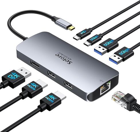 USB C Docking Station Dual Monitor, Selore Docking Station 3 Monitors Triple 4K Display with 2 HDMI, DisplayPort, 1Gbps Ethernet, 100W PD Charging, USB 3.0 Ports Adapter for Dell, HP, Lenovo,etc in Kuwait
