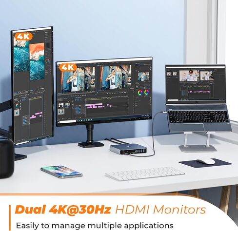 TobenONE Docking Station 3 Monitors, Driver-Based, for MacBook M1-M5/Neo | 13-in-1 USB C Dock with 2 4K HDMI, VGA, 4 USB, 65W Charger, for Mac mini, Dell, Lenovo, HP, for Home Creator/Developer/Worker in Kuwait