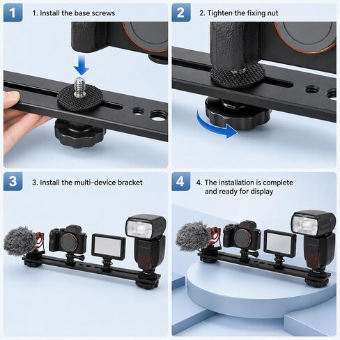 Flash Bracket Tripod Extension Arm Camera Bracket Tripod Accessories Tripods Attachment Camera Attachment Extension Bar Tripods Accessories Attachments, 8 x 1.2 inch Black Aluminum Alloy in Kuwait