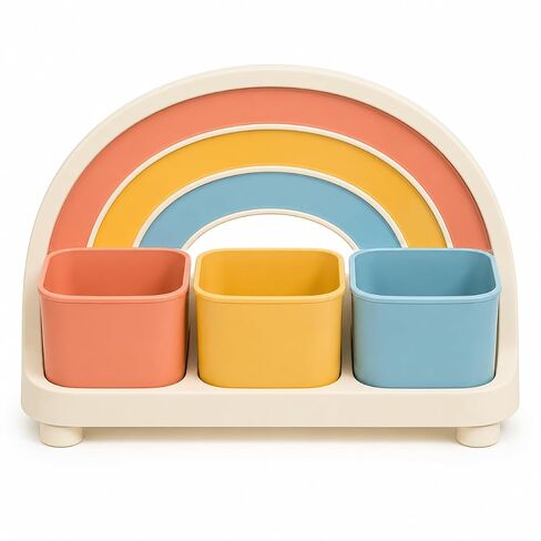 Juju Rainbow Sort Bin - Three Compartment Cleanup Sorter with Removable Color Cups and Arched Frame in Kuwait