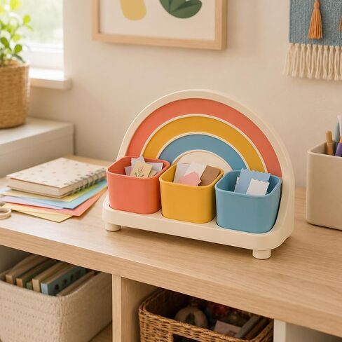 Juju Rainbow Sort Bin - Three Compartment Cleanup Sorter with Removable Color Cups and Arched Frame in Kuwait