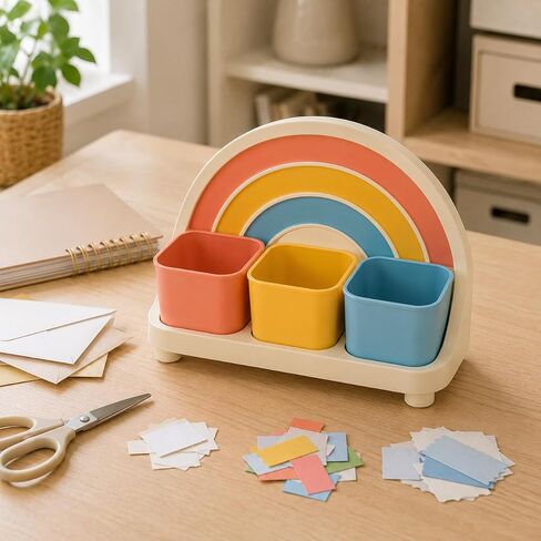 Juju Rainbow Sort Bin - Three Compartment Cleanup Sorter with Removable Color Cups and Arched Frame in Kuwait