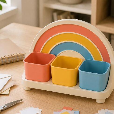 Juju Rainbow Sort Bin - Three Compartment Cleanup Sorter with Removable Color Cups and Arched Frame in Kuwait