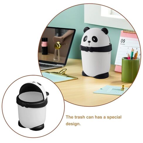 Cartoon Panda Trash Can with Cover, Plastic Mini Garbage Bin for Toilet and Kitchen, Cute Animal-Shaped Storage Container for Babies Room and Family Use in Kuwait