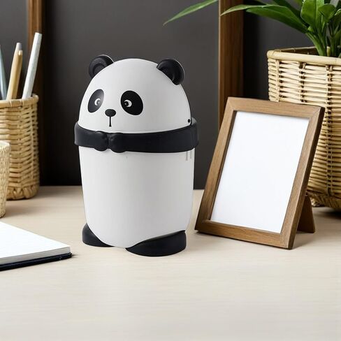Cartoon Panda Trash Can with Cover, Plastic Mini Garbage Bin for Toilet and Kitchen, Cute Animal-Shaped Storage Container for Babies Room and Family Use in Kuwait