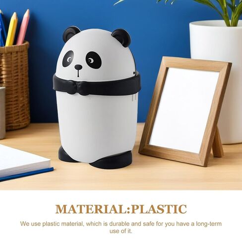 Cartoon Panda Trash Can with Cover, Plastic Mini Garbage Bin for Toilet and Kitchen, Cute Animal-Shaped Storage Container for Babies Room and Family Use in Kuwait