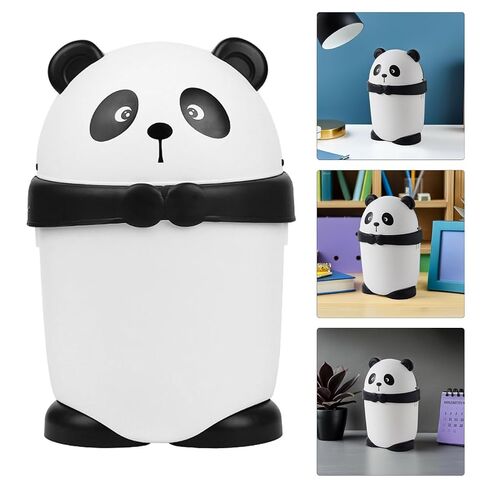 Cartoon Panda Trash Can with Cover, Plastic Mini Garbage Bin for Toilet and Kitchen, Cute Animal-Shaped Storage Container for Babies Room and Family Use in Kuwait