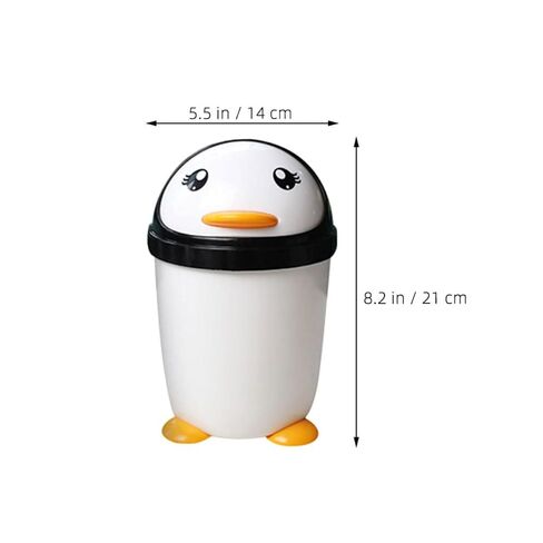 Healeved Waste Bin Penguin Trash Can with Stable Base Pp Plastic 2pcs with Lid Large Capacity Creative and Cute Cartoon Shape for Room and Car for Office and Desktop in Kuwait