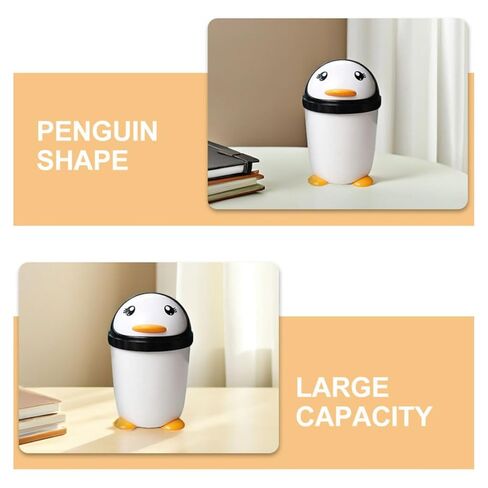 Healeved Waste Bin Penguin Trash Can with Stable Base Pp Plastic 2pcs with Lid Large Capacity Creative and Cute Cartoon Shape for Room and Car for Office and Desktop in Kuwait