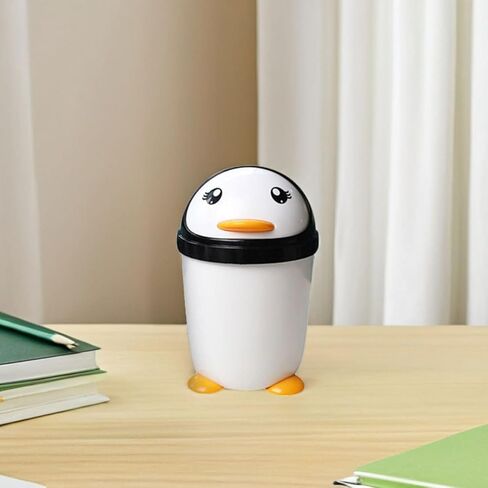 Healeved Waste Bin Penguin Trash Can with Stable Base Pp Plastic 2pcs with Lid Large Capacity Creative and Cute Cartoon Shape for Room and Car for Office and Desktop in Kuwait