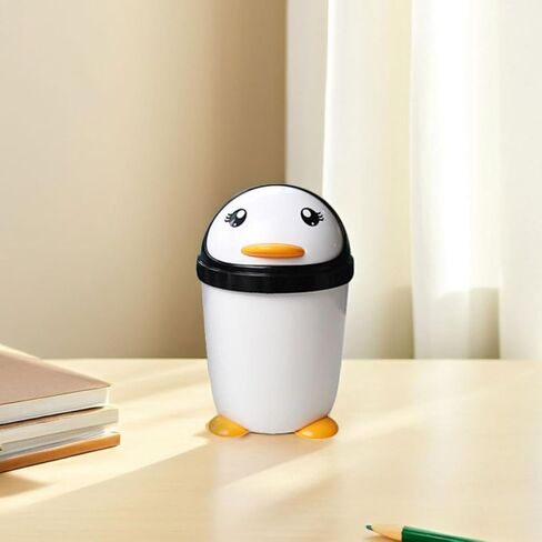 Healeved Waste Bin Penguin Trash Can with Stable Base Pp Plastic 2pcs with Lid Large Capacity Creative and Cute Cartoon Shape for Room and Car for Office and Desktop in Kuwait