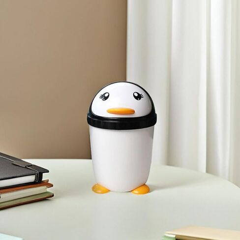 Healeved Waste Bin Penguin Trash Can with Stable Base Pp Plastic 2pcs with Lid Large Capacity Creative and Cute Cartoon Shape for Room and Car for Office and Desktop in Kuwait