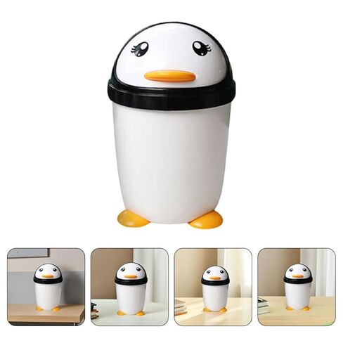 Healeved Waste Bin Penguin Trash Can with Stable Base Pp Plastic 2pcs with Lid Large Capacity Creative and Cute Cartoon Shape for Room and Car for Office and Desktop in Kuwait
