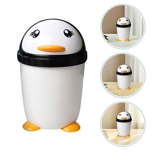 Healeved Waste Bin Penguin Trash Can with Stable Base Pp Plastic 2pcs with Lid Large Capacity Creative and Cute Cartoon Shape for Room and Car for Office and Desktop in Kuwait
