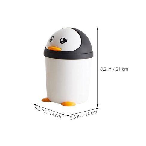 Healeved Waste Bin Penguin Trash Can with Stable Base Pp Plastic 2pcs with Lid Large Capacity Creative and Cute Cartoon Shape for Room and Car for Office and Desktop in Kuwait
