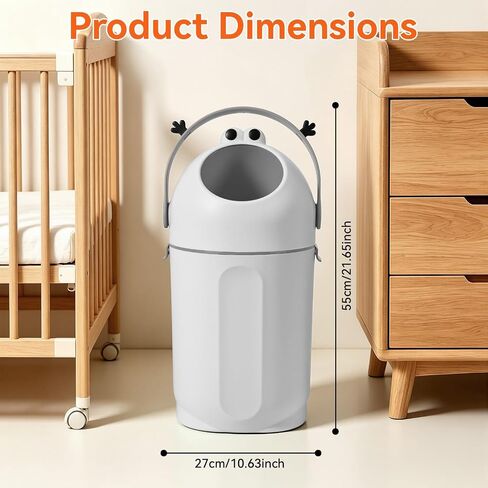 15L Diaper Pail with Odor-Sealing Lid, Tall Nursery Garbage Can for Baby Waste, Cute Round Trash Bin with Child-Proof Handle, Odor-Blocking Container for Bathroom Grey in Kuwait